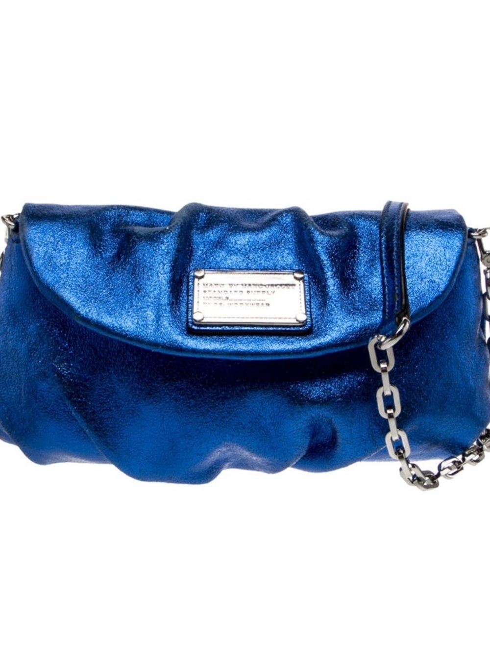 Marc by Marc Jacobs Blue Metallic Pleated Chain Shoulder Bag